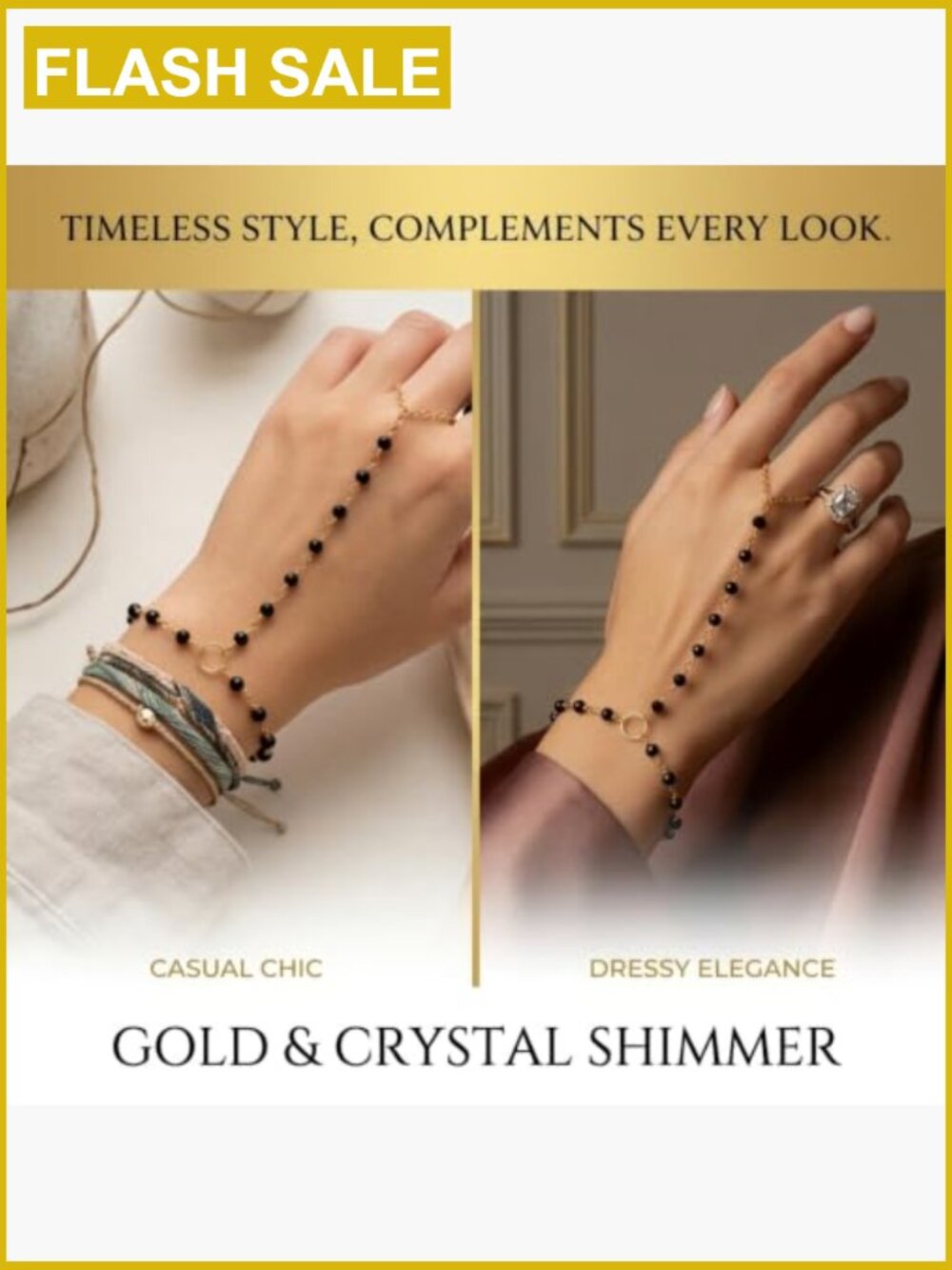 Crystal Bead Hand Chain Bracelet Gold Plated Adjustable - Picture 6 of 6